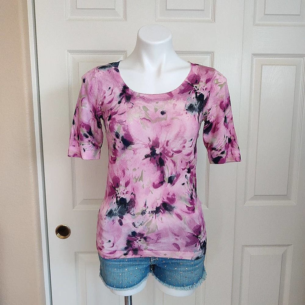 Jones New York stretch floral scoop neck top sz PP